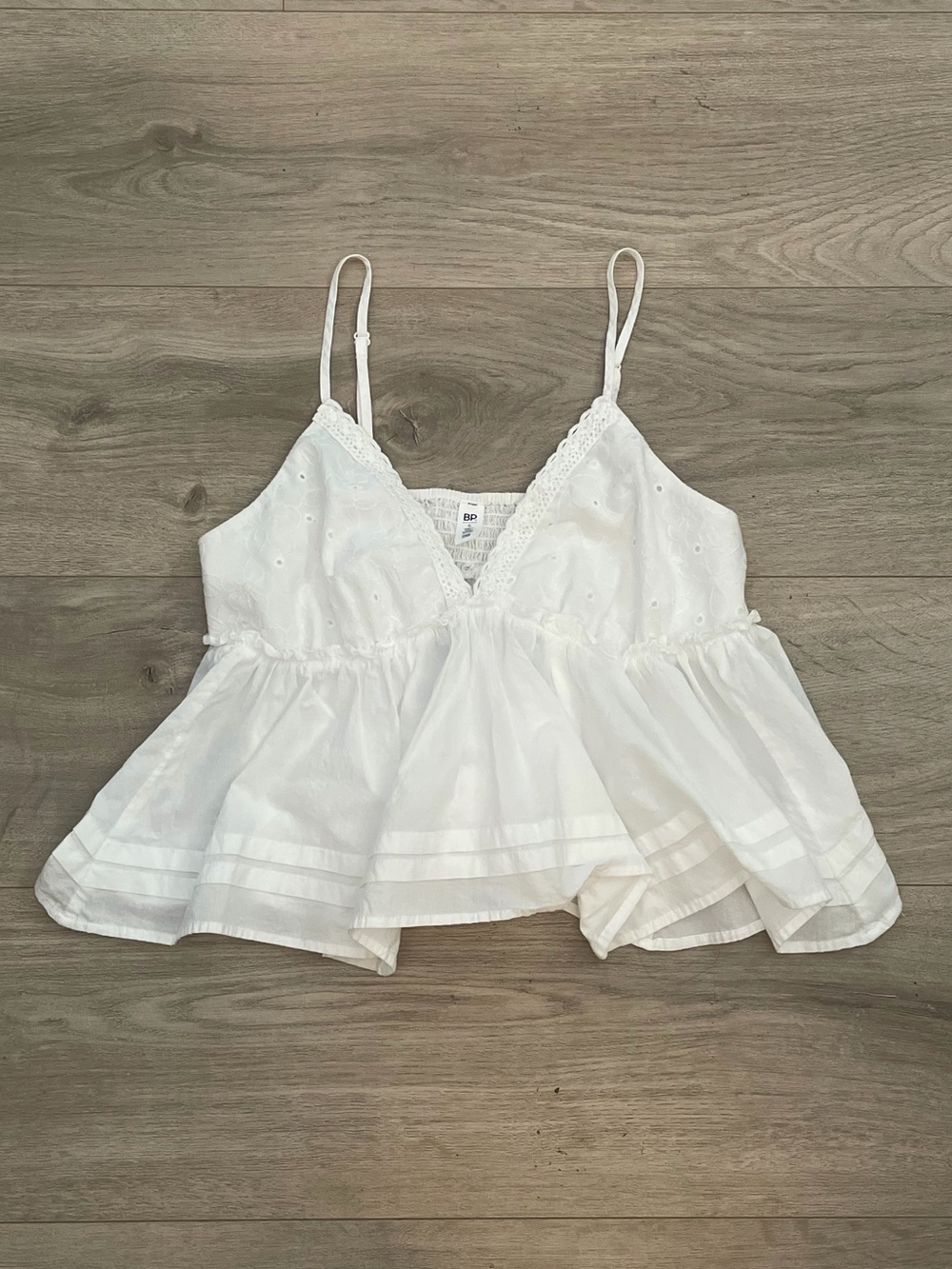 White Eyelet Lace Trim Peplum Cami Top